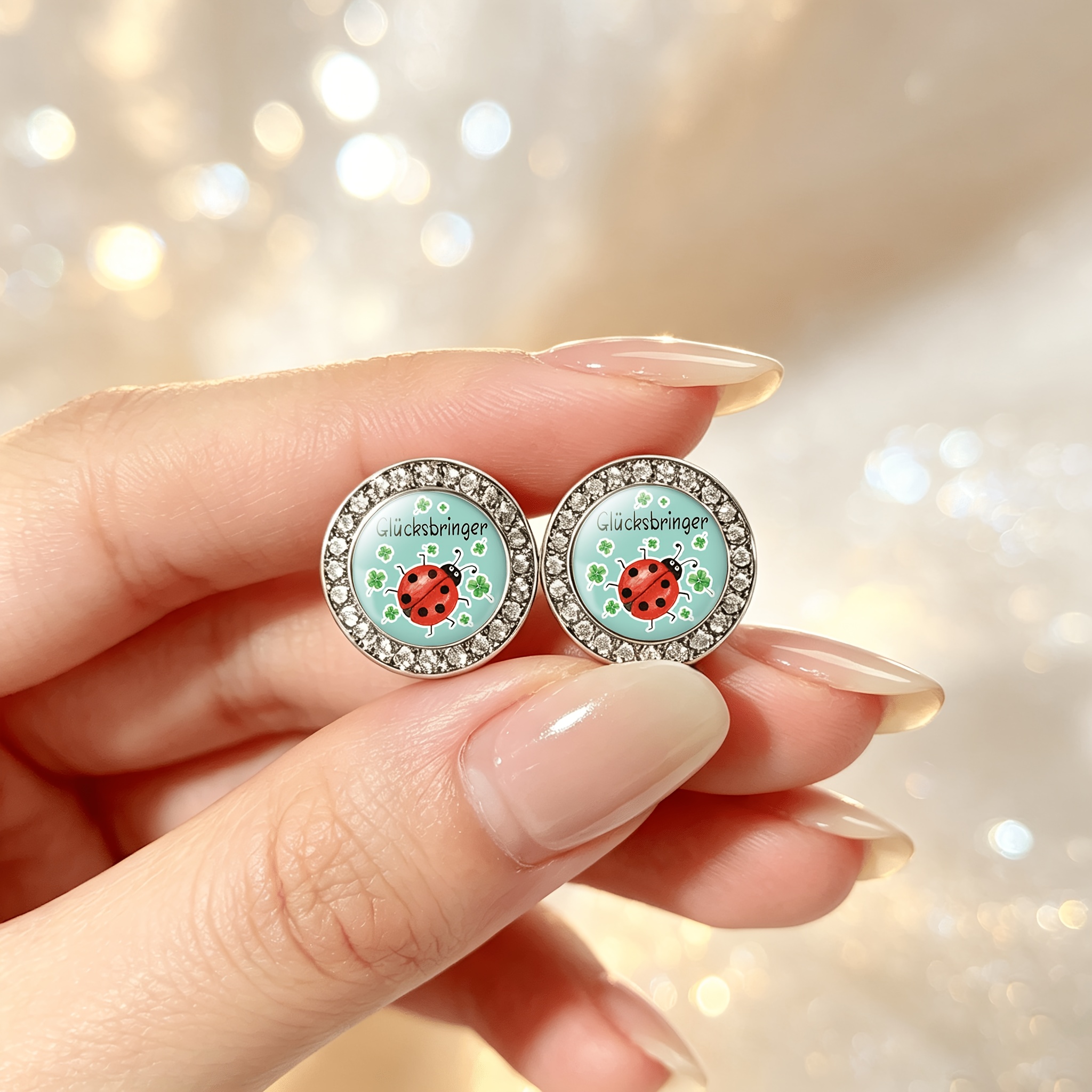 2pcs Classic Stud Earrings, Clover & Ladybug Design